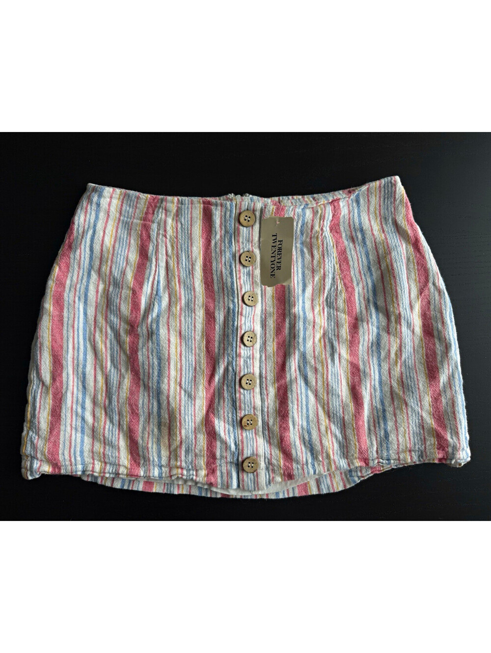Forever 21 NWT Linen Blend Striped Button Front Mini Skirt Women’s M Striped
